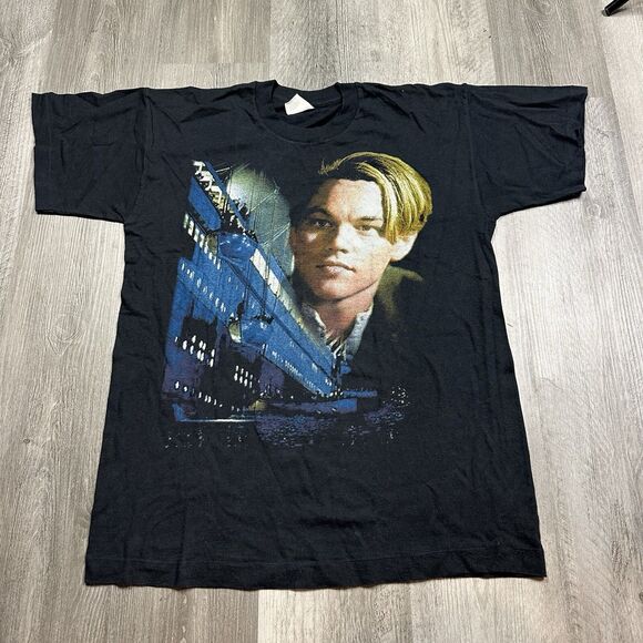 Vtg 90s Titanic Shirt Adult Large Leonardo DiCaprio Movie Tee Euro Black Single - Picture 1 of 7